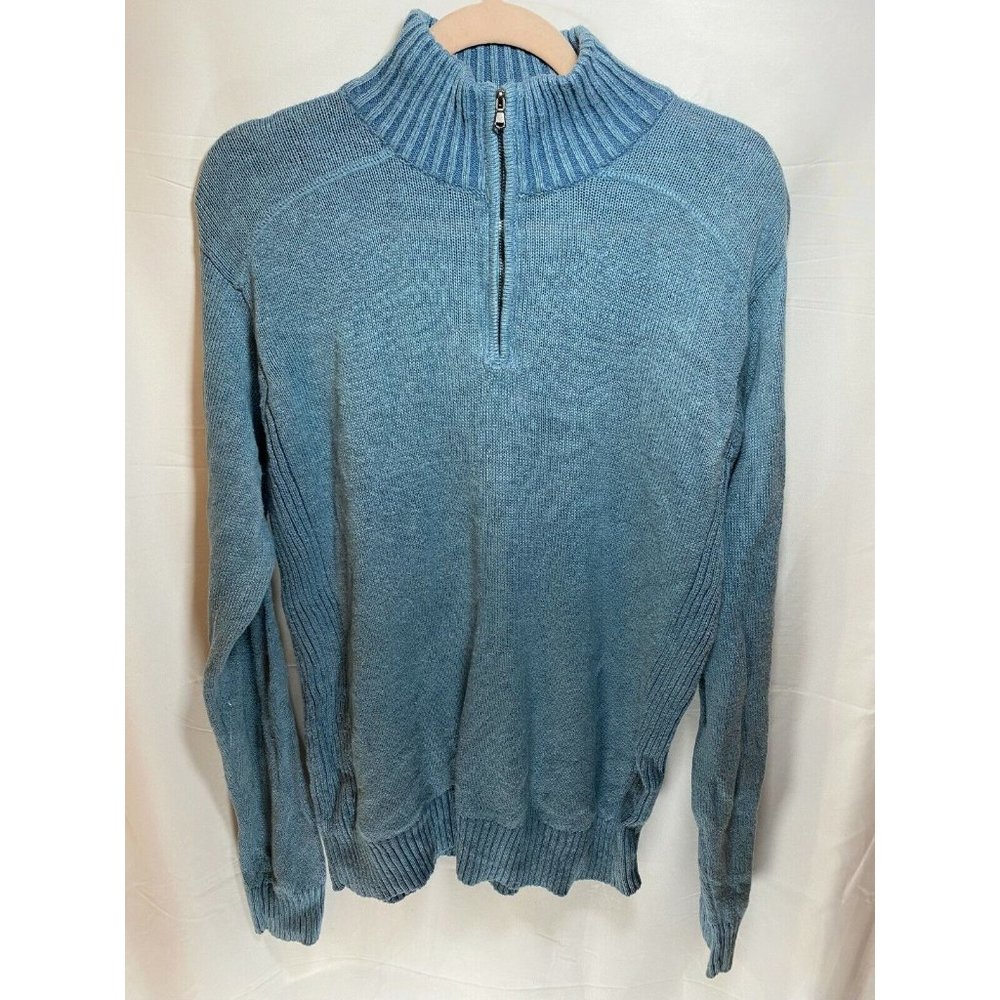 G.H. Bass Earth Sweater Adult‎ Medium Blue 1/4 Zip Knit Sweatshirt Mens.